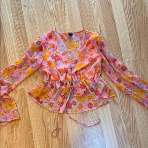 Wild Fable Pink and Orange Floral Blouse